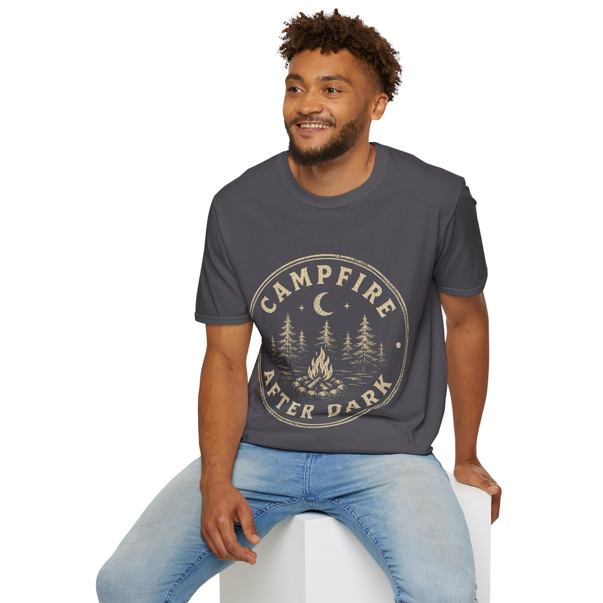Campfire After Dark T-Shirt — Vintage Moon & Pines Camping Tee