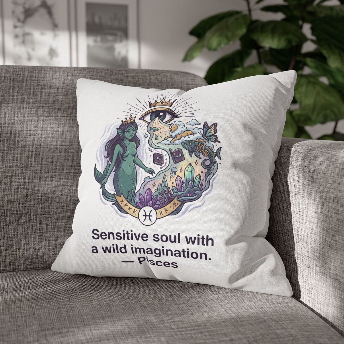 Pisces Zodiac Pillowcase — "Sensitive soul with a wild imagination" Decorative Throw Pillow Cover