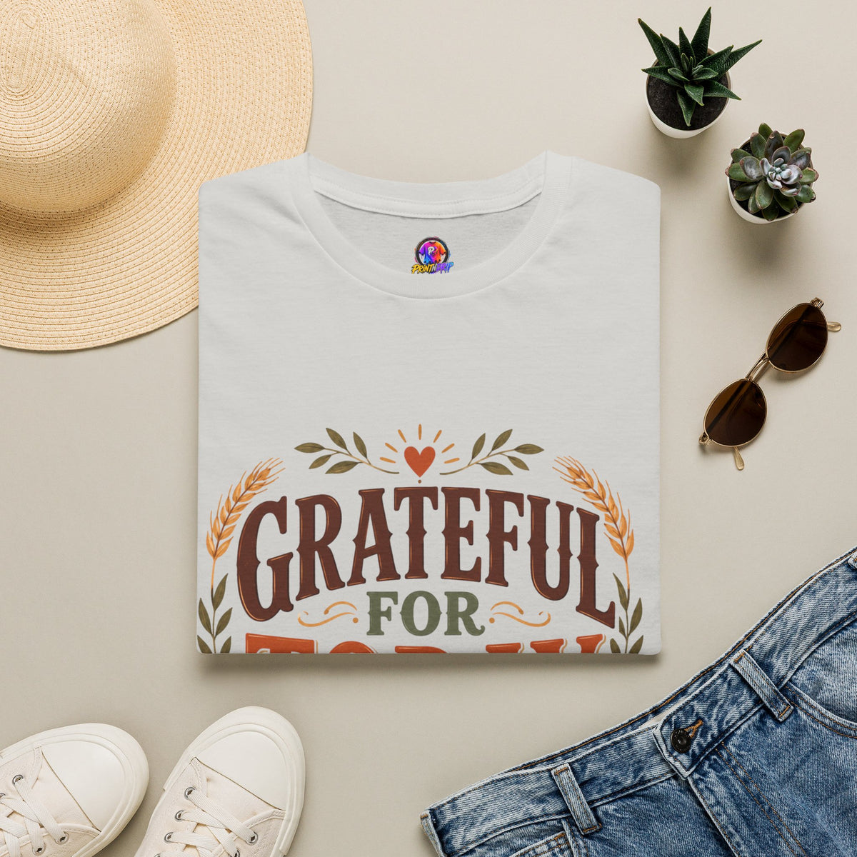 Thanksgiving T-Shirt Grateful For Today T-Shirt — Fall Pumpkin Thanksgiving Casual Tee