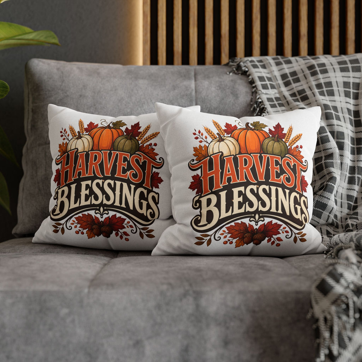 Thanksgiving Harvest Blessings Throw Pillowcase — Autumn Pumpkin Fall Decor