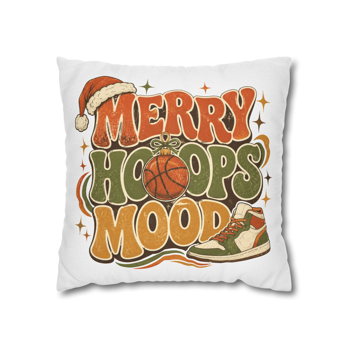 Merry Hoops Mood Holiday Pillowcase Modern Day Christmas  — Basketball Christmas Decorative Throw Pillowcase