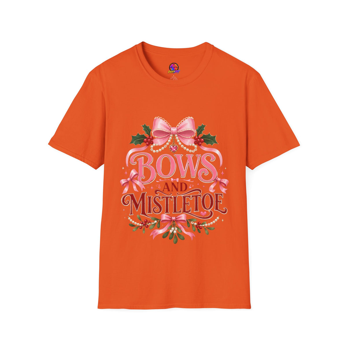 Bows and Mistletoe T-Shirt — Pink Holiday Bow Christmas Tee