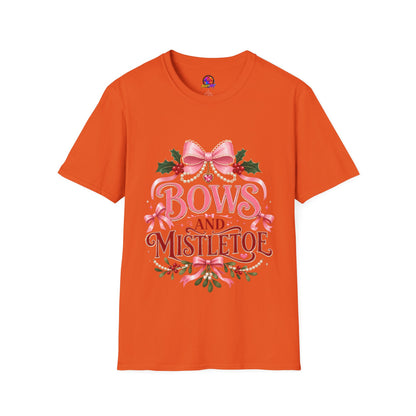 Bows and Mistletoe T-Shirt — Pink Holiday Bow Christmas Tee