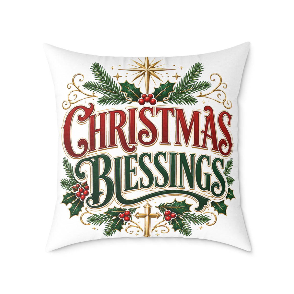 Christmas Blessings Square Poly Canvas Pillow