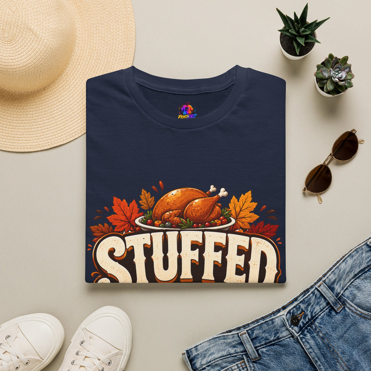 Thanksgiving T-Shirt — "Stuffed and Thankful" Turkey Design