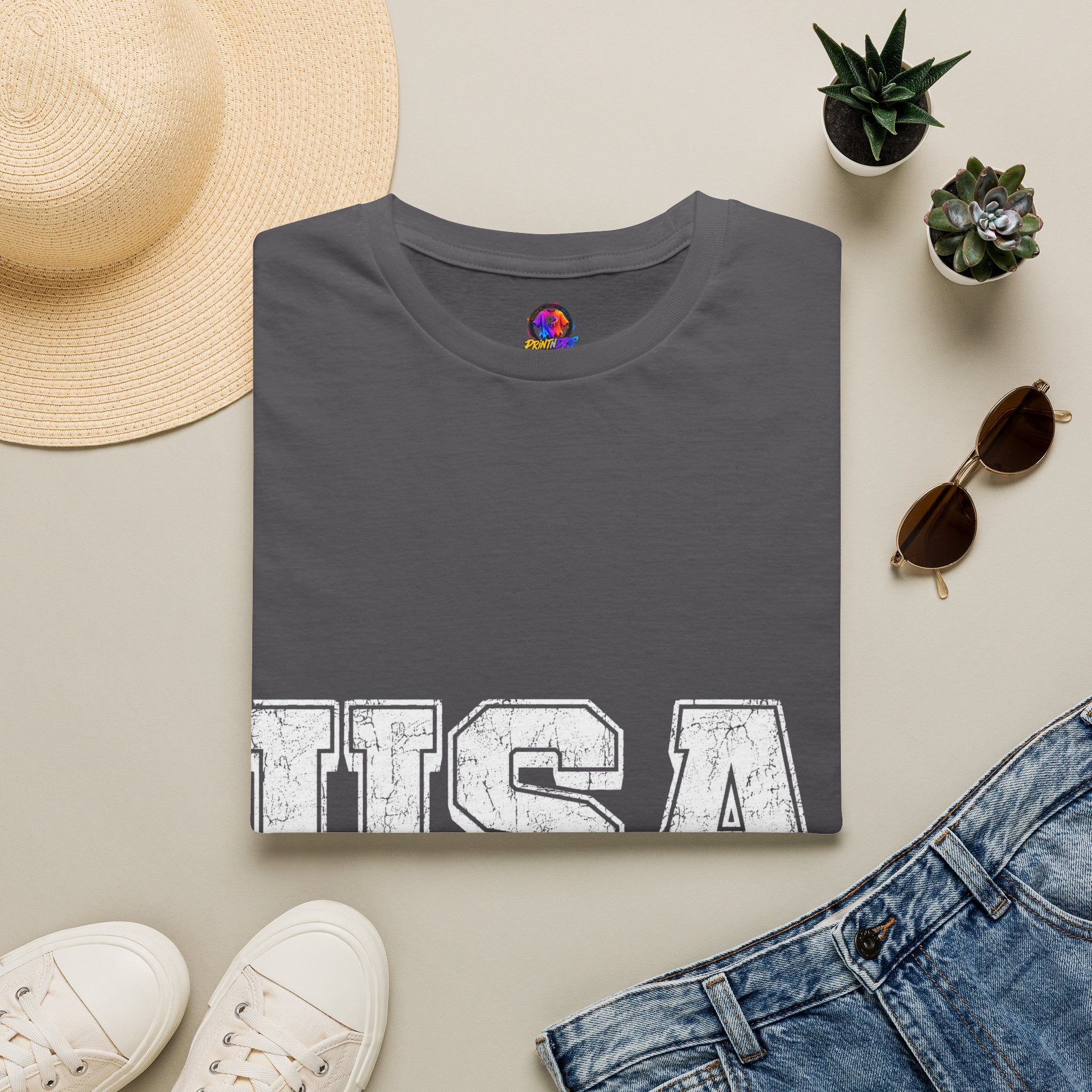USA Vintage Block T-Shirt — Patriotic Americana Graphic Tee