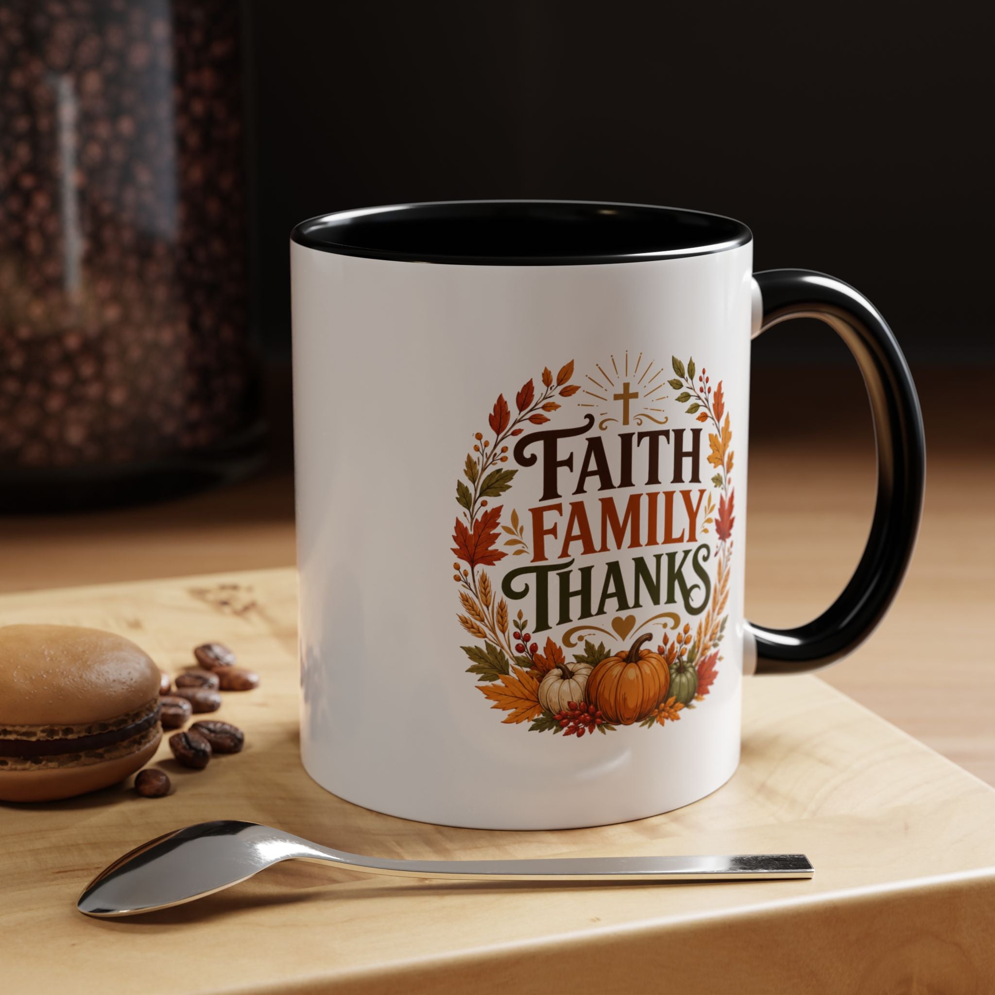 Thanksgiving Mug Faith Family Thanks Accent Coffee Mug — Thanksgiving Pumpkin Fall Leaves