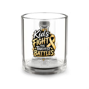 Kids Fight the Toughest Battles Glass Mug — 10oz Childhood Cancer Awareness Ribbon Coffee Cup