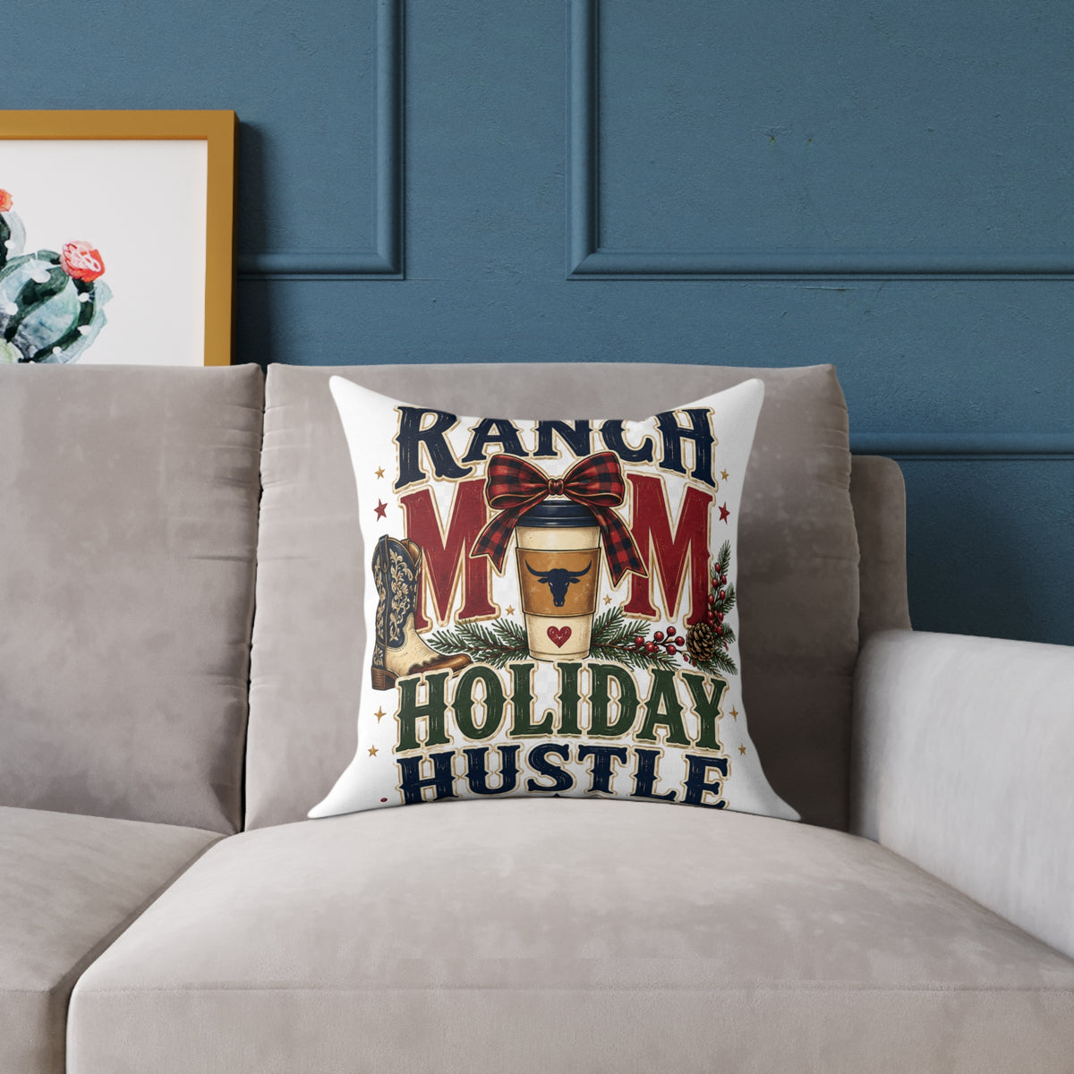 Ranch Mom Holiday Hustle Modern Day Christmas Square Pillow