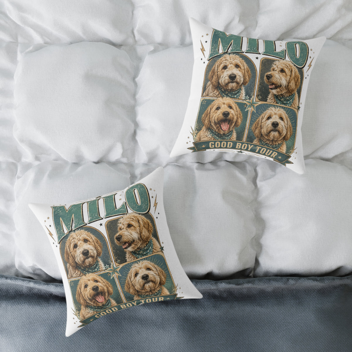 Personalized Dog Photo Pillow  Milo Bailey Dog Dad Mom— "MILO" Collage Square Pet Throw Pillow