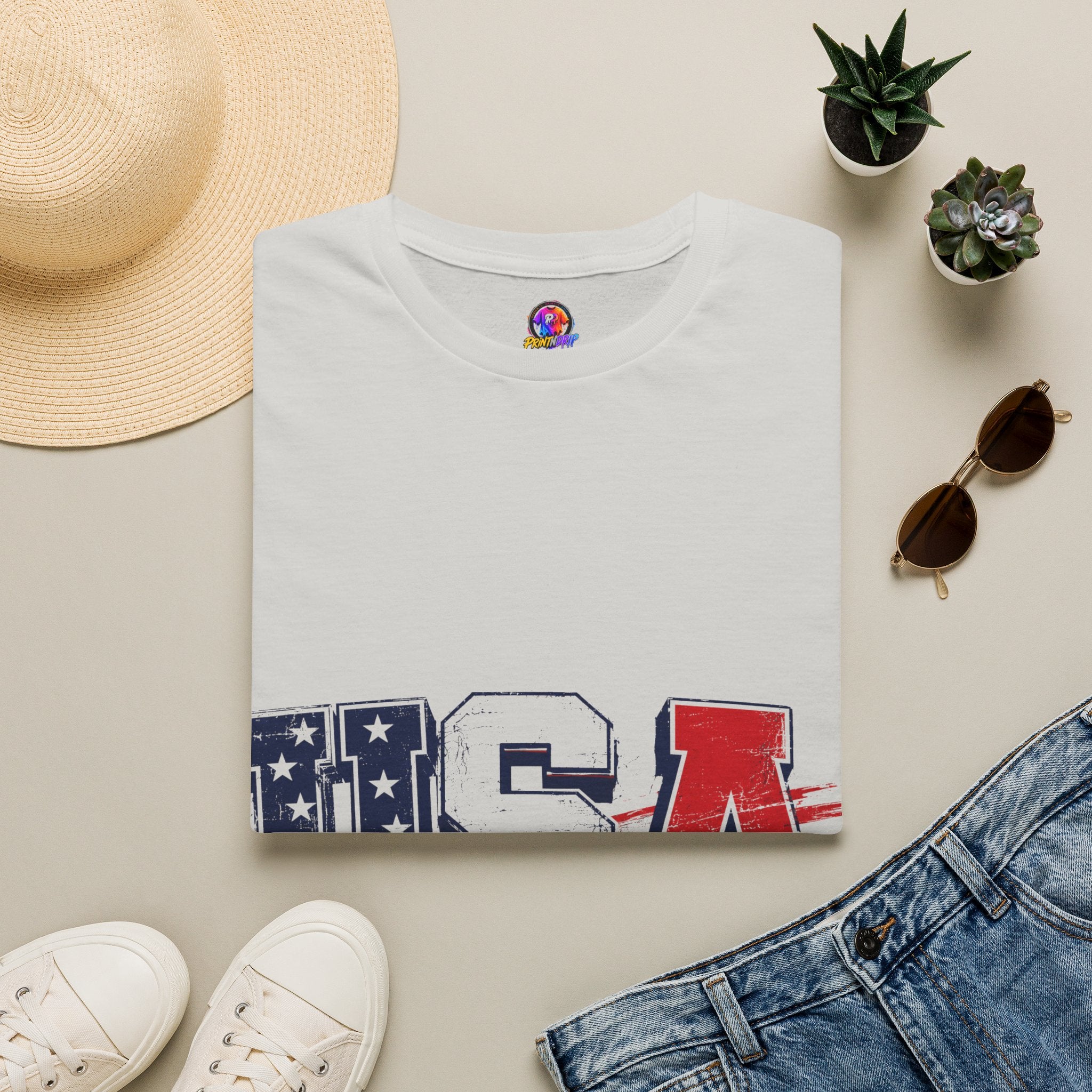 USA Flag Graphic T-Shirt — Patriotic Red White & Blue Tee