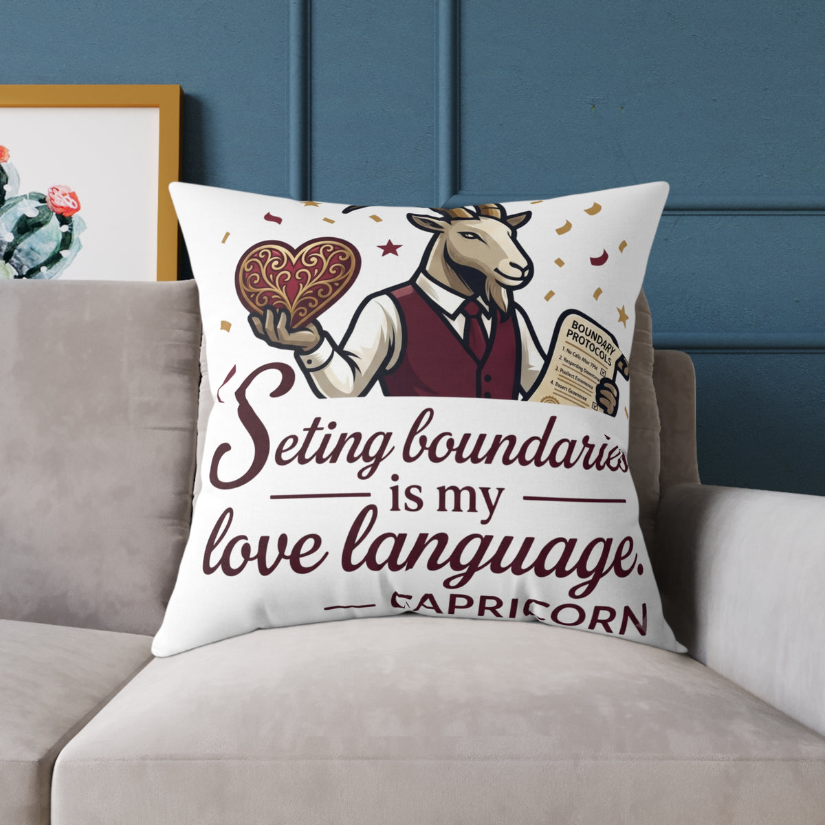 Capricorn Pillow – "Setting Boundaries Is My Love Language" Zodiac Décor
