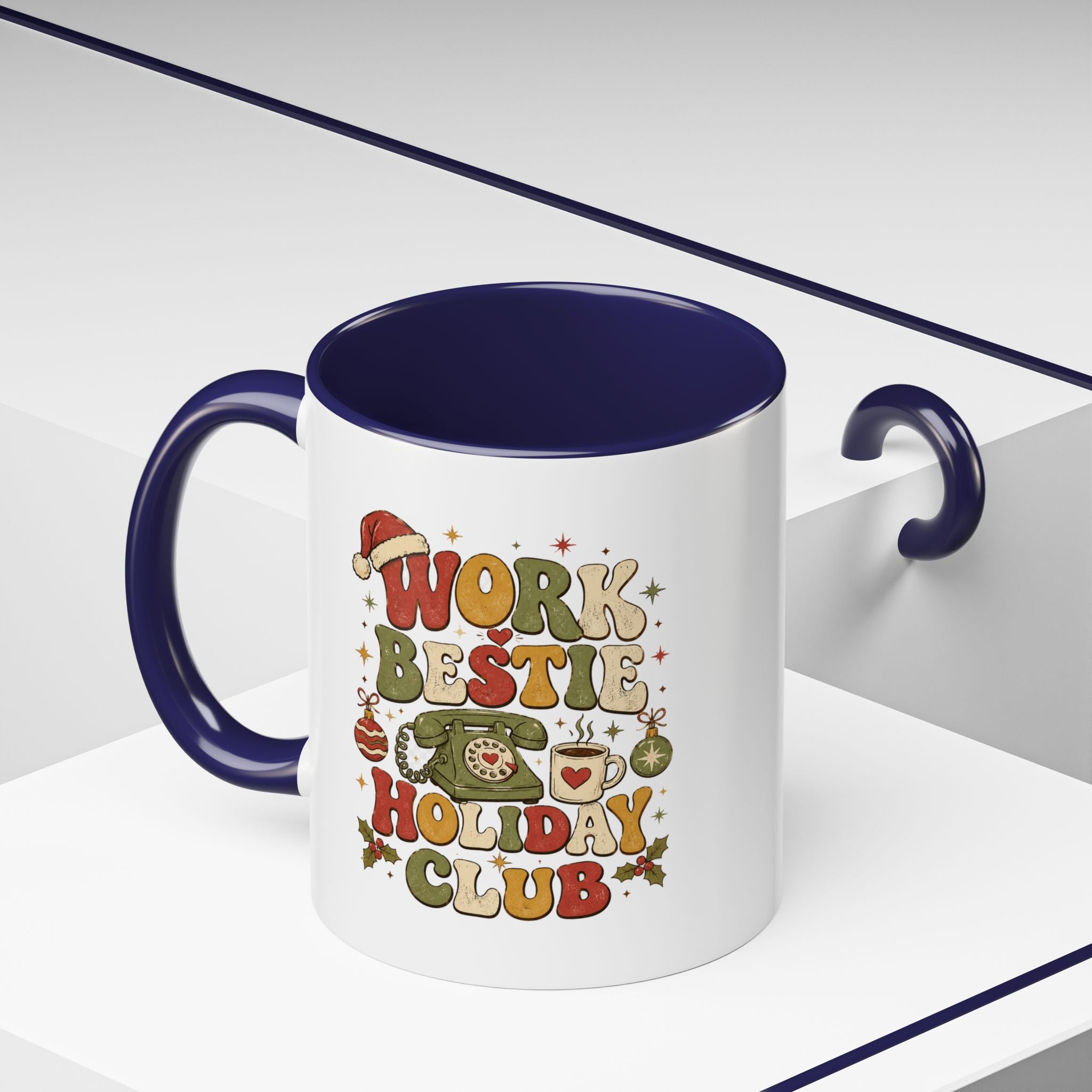 Modern Day Christmas Work Bestie Holiday Club Coffee Mug — Retro Christmas Accent Mug