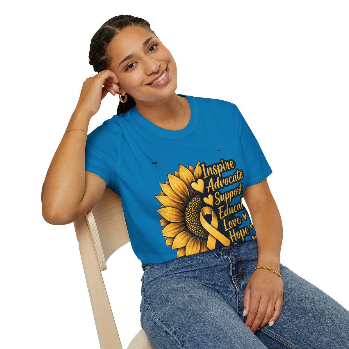 Childhood Cancer Awareness Sunflower T-Shirt – Inspire Advocate Support Educate Love Hope Cure