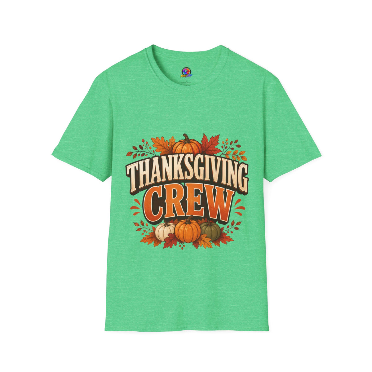 Thanksgiving T-Shirt Crew T-Shirt— Festive Pumpkin & Fall Leaves Holiday Tee