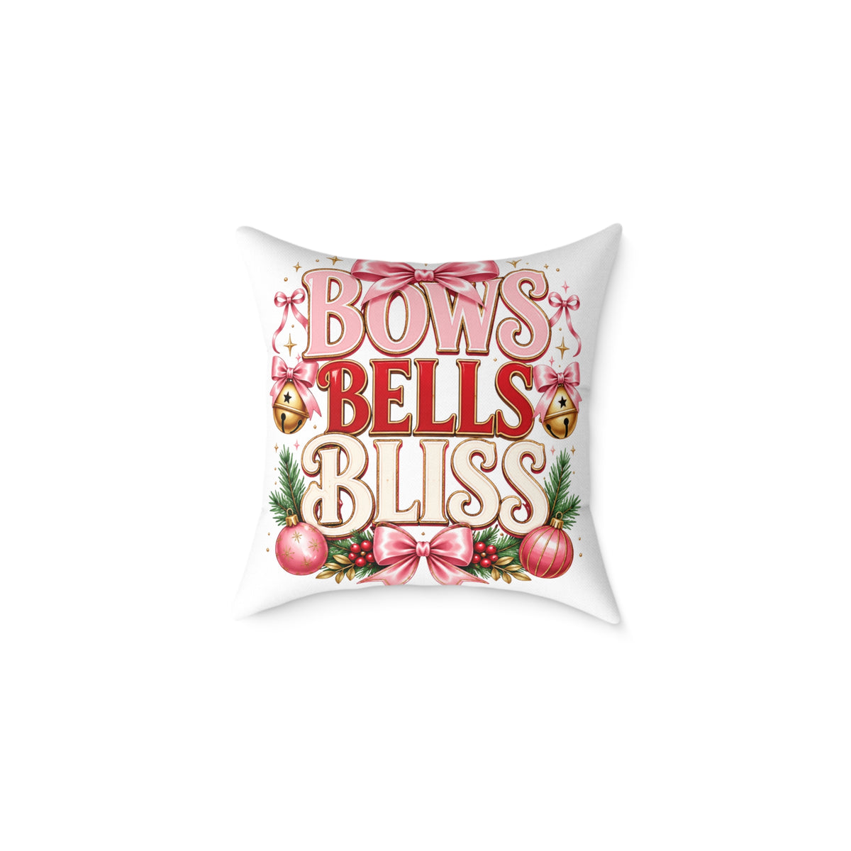 Christmas Bows Bells Bliss Square Poly Canvas Pillow