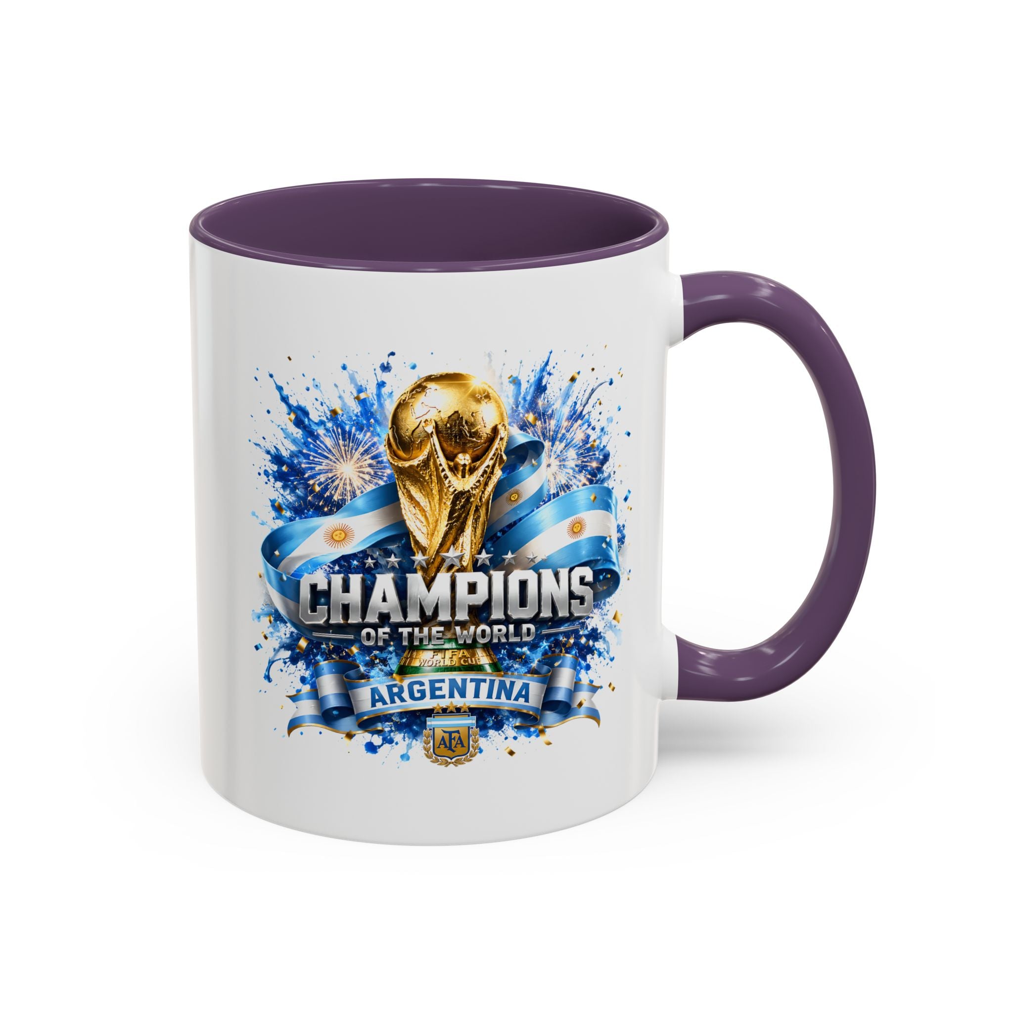 Argentina World Champions Coffee Mug — 'Champions of the World' Soccer Trophy Design