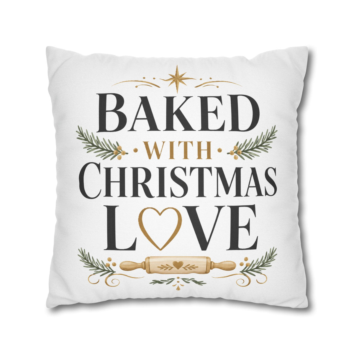 Christmas Baking Pillowcase — “Baked with Christmas Love” Decorative Throw Pillowcase