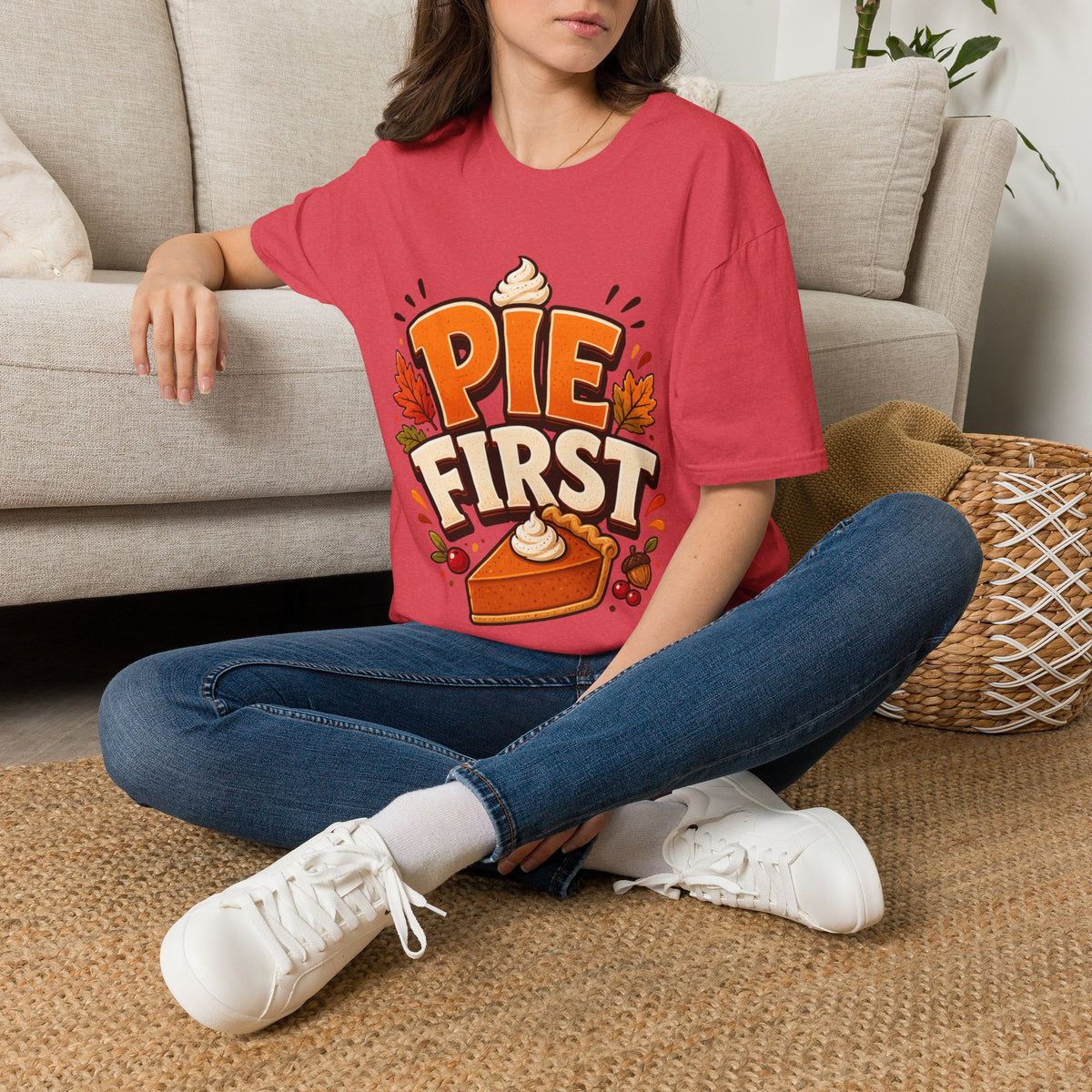 Thanksgiving T-Shirt Pie First T-Shirt — Funny Thanksgiving Pumpkin Pie Graphic Tee