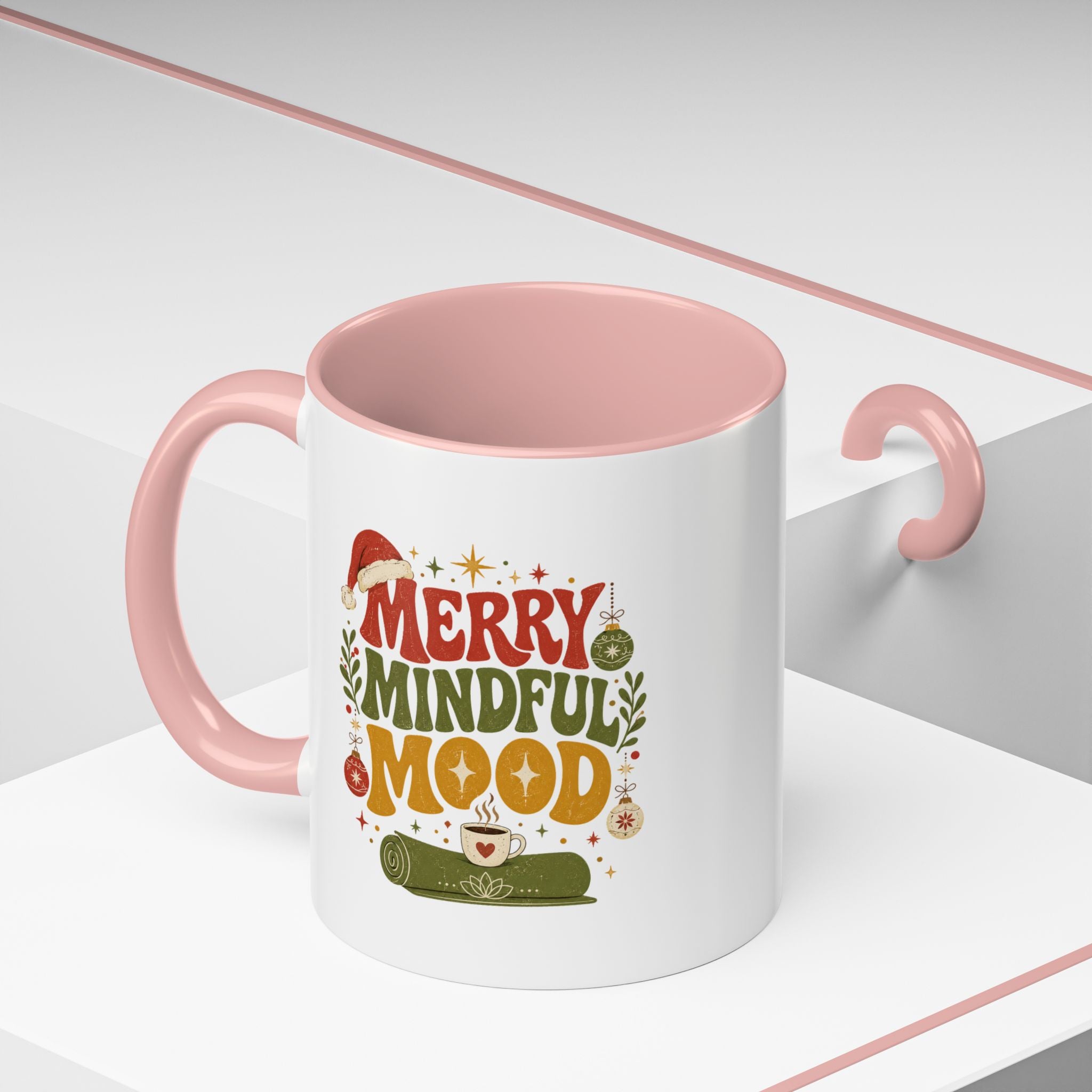 Modern Day Christmas Merry Mindful Mood Coffee Mug — Holiday Yoga & Relaxation Gift