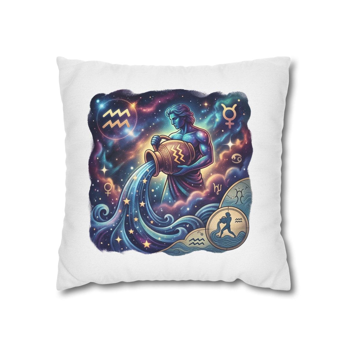 Aquarius Zodiac Pillowcase — Water Bearer Astrology Cushion Cover