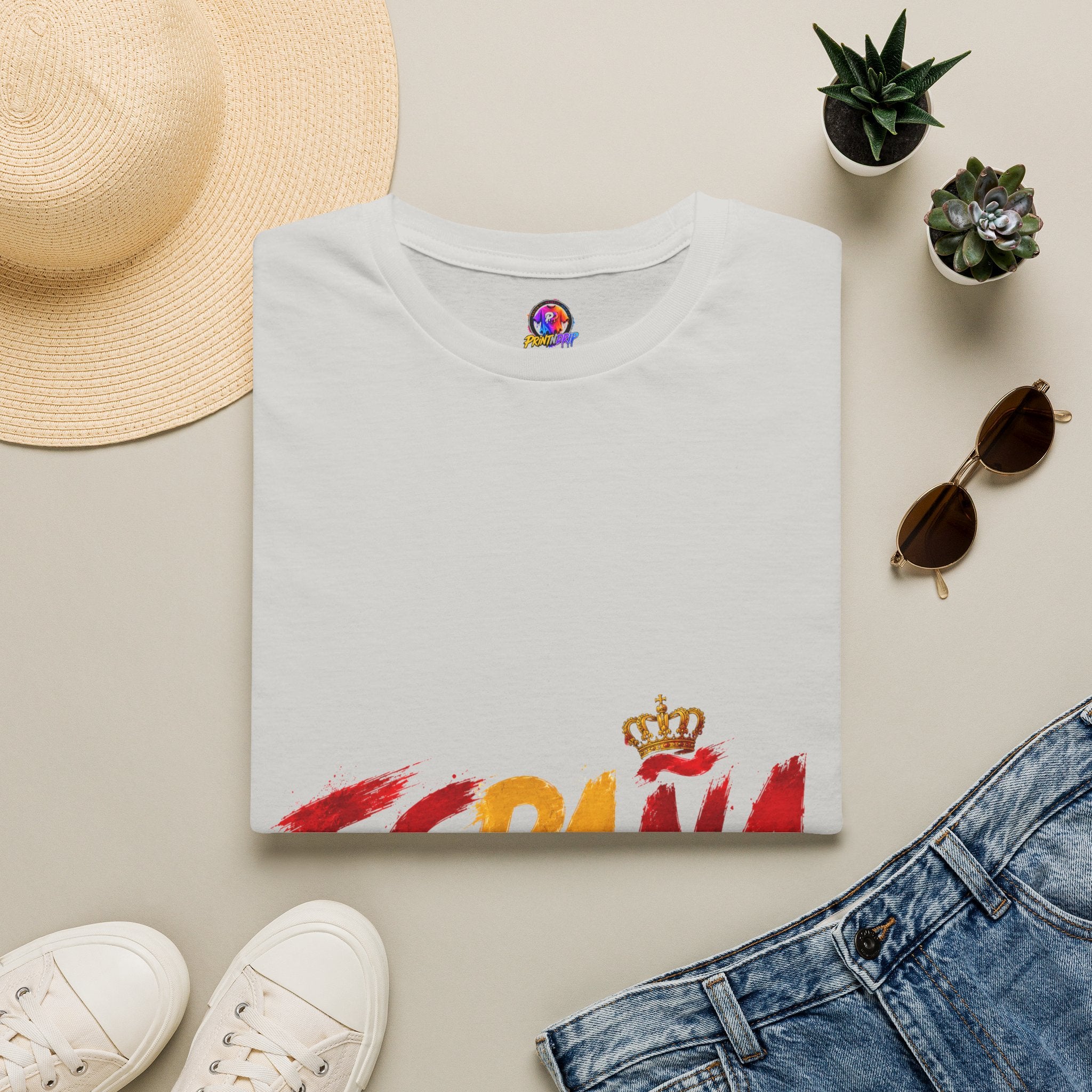 Spain  Graphic T-Shirt — Spanish Flag Brushstroke Design with Crown