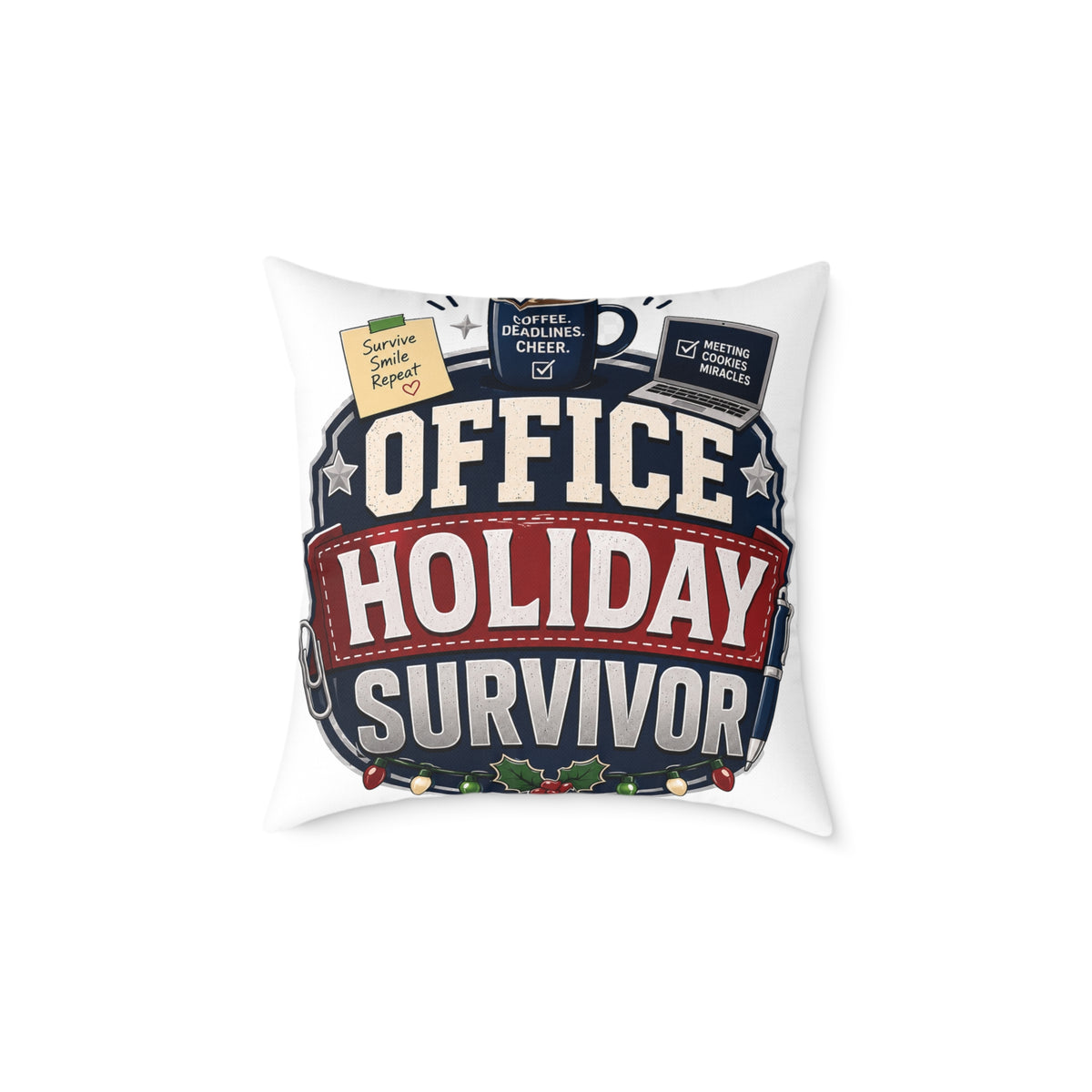 Modern Day Christmas Office Holiday Survivor Pillow