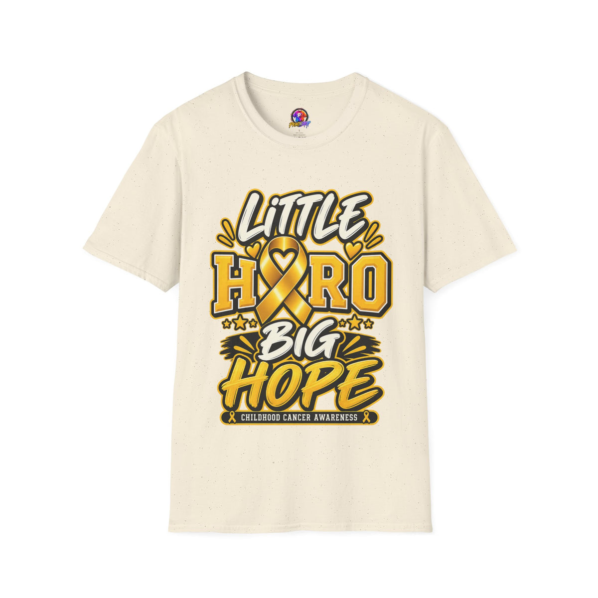 Kids Childhood Cancer Awareness T-Shirt — "Little Hero Big Hope" Gold Ribbon