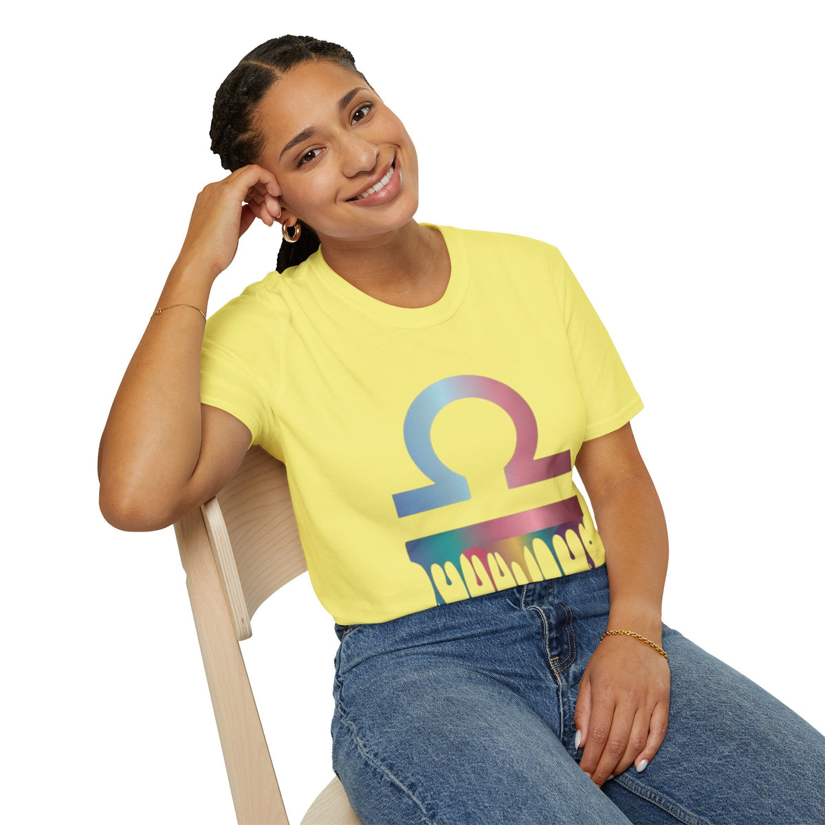 Omega Symbol T-Shirt — Pastel Gradient Drip Design