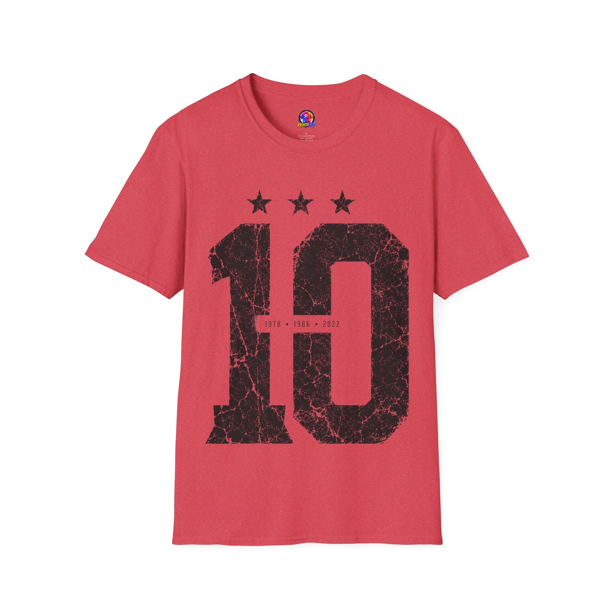 Vintage Argentina Worldcup winning No. 10 Jersey T-Shirt — Distressed Number Tee with Three Stars
