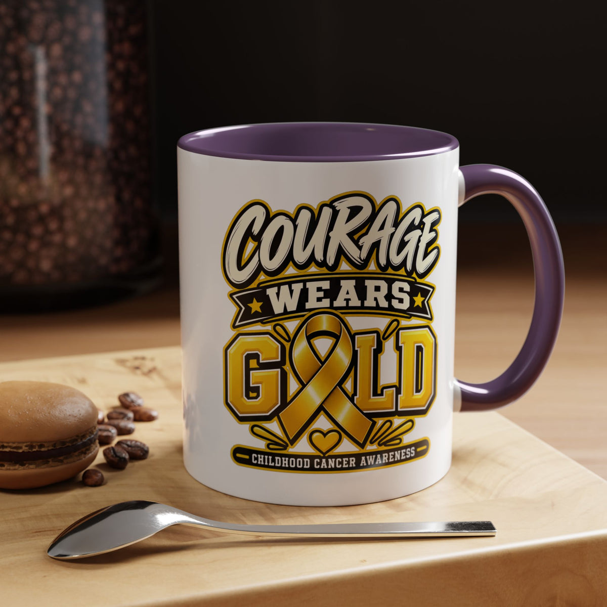 Courage Wears Gold Coffee Mug — Childhood Cancer Awareness Tea Cup