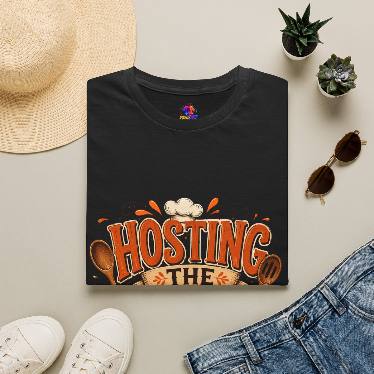 Thanksgiving T-Shirt Hosting the Chaos T-Shirt — Funny Thanksgiving Cooking Shirt for Hosts