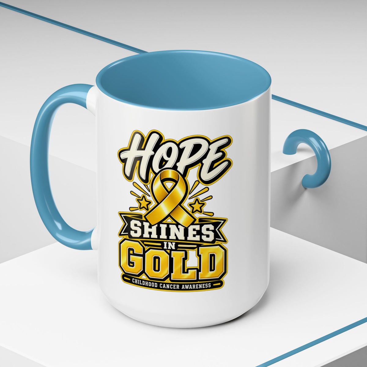 Hope Shines in Gold Coffee Mug — Childhood Cancer Awareness Accent Mug