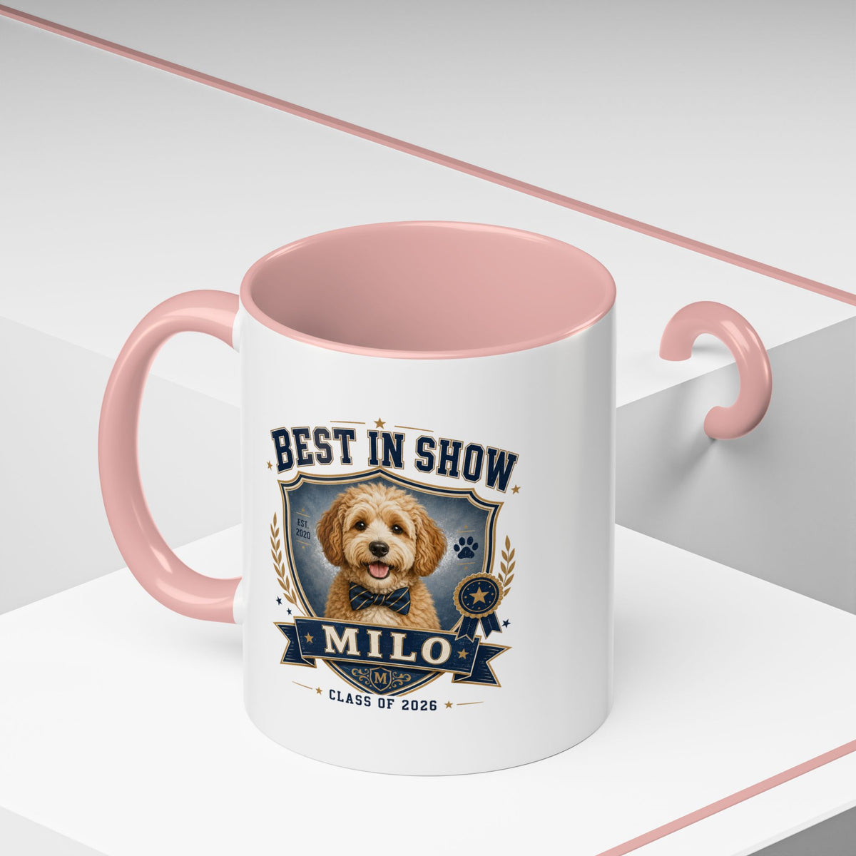 Milo Bailey Dog Dad Mom Best in Show Personalized Dog Coffee Mug — 'Milo' Class of 2026 Accent Mug