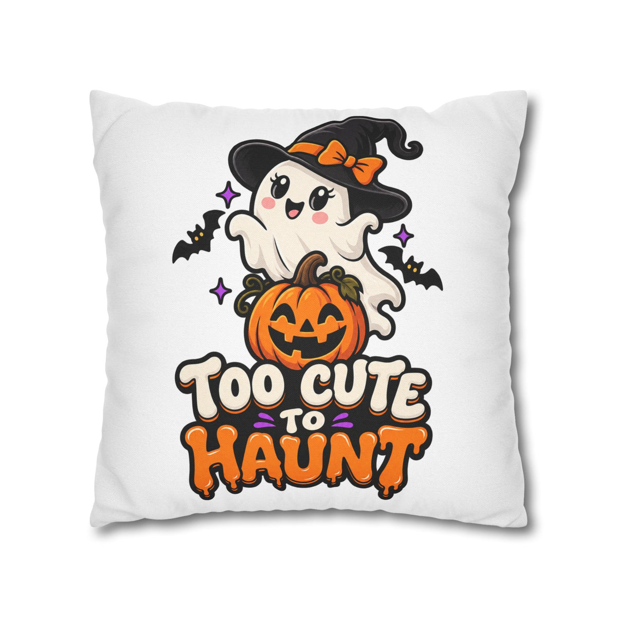 Halloween Pillowcase — "Too Cute to Haunt" Ghost Pumpkin Decorative Pillow Cover