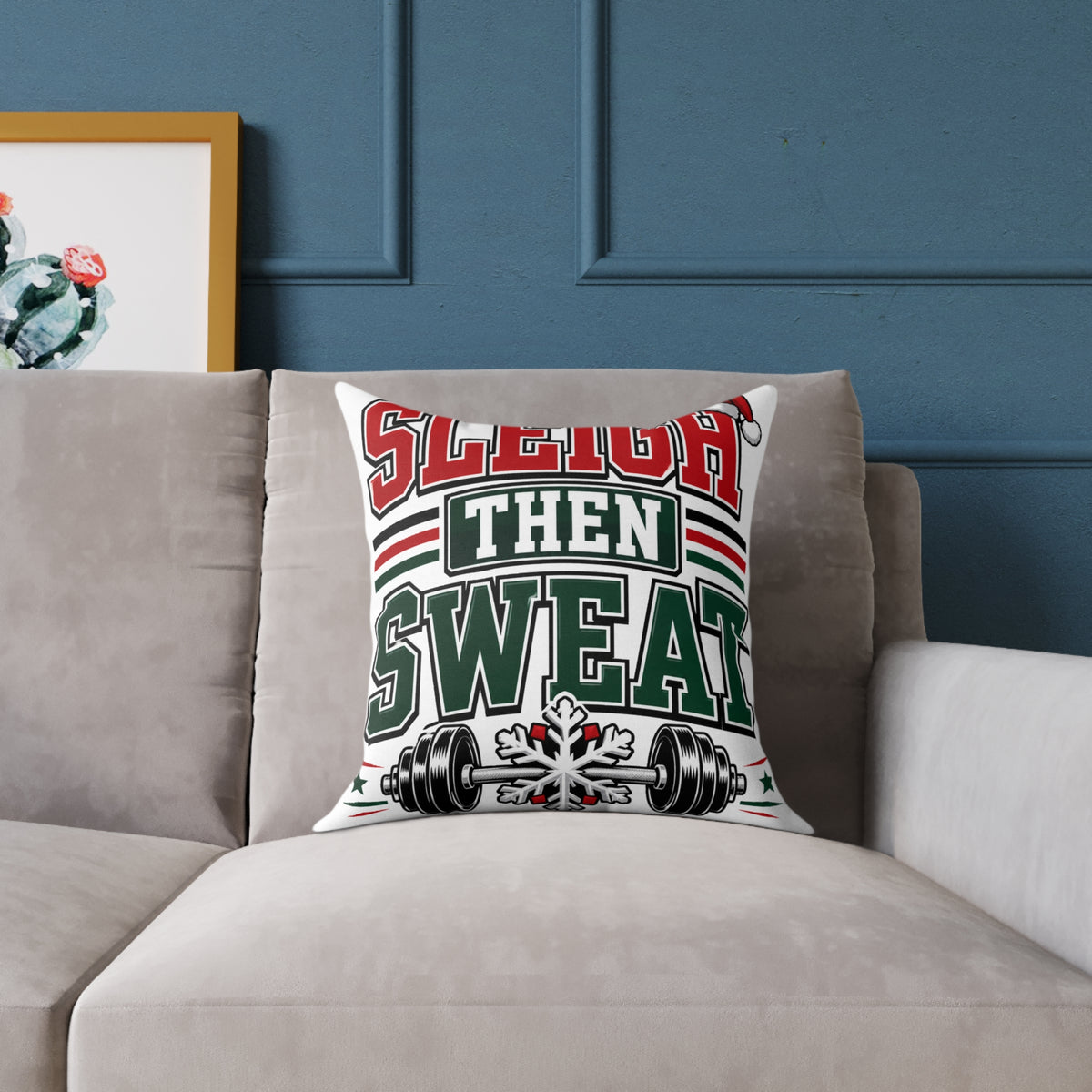 Modern Day Christmas  Sleigh Then Sweat Christmas Gym Pillow
