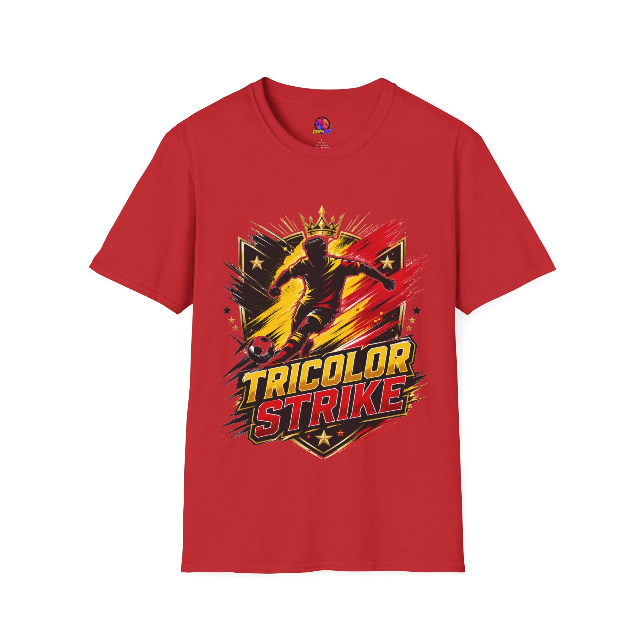 Belgium Soccer T-Shirt — 'Tricolor Strike' Graphic Jersey Tee