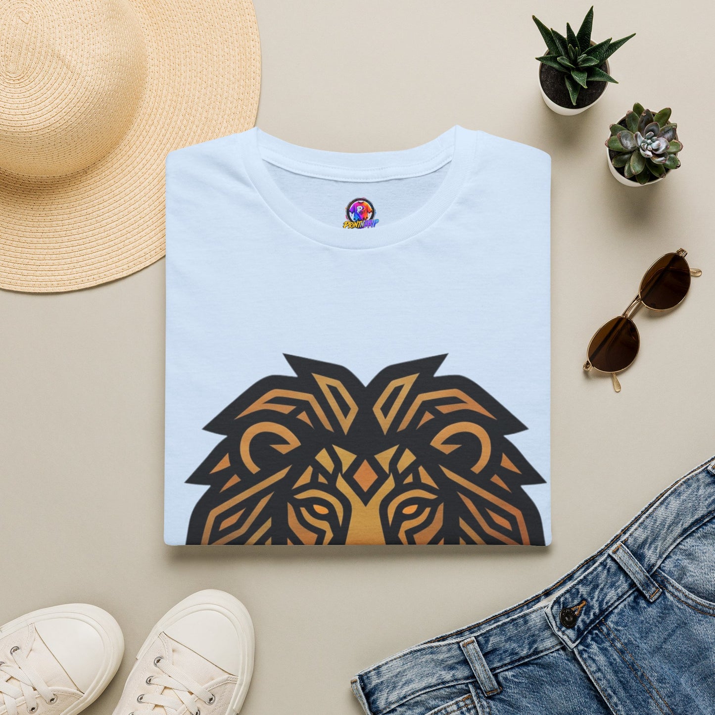 Lion Head T-Shirt — Geometric Tribal Lion Graphic Tee