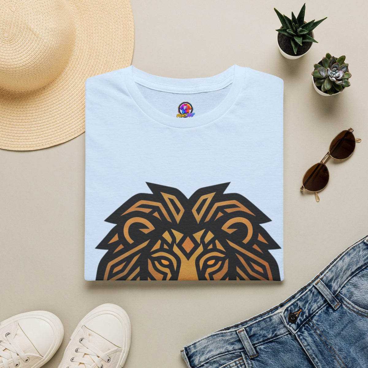 Leo Zodiac Lion Head T-Shirt — Geometric Tribal Lion Graphic Tee