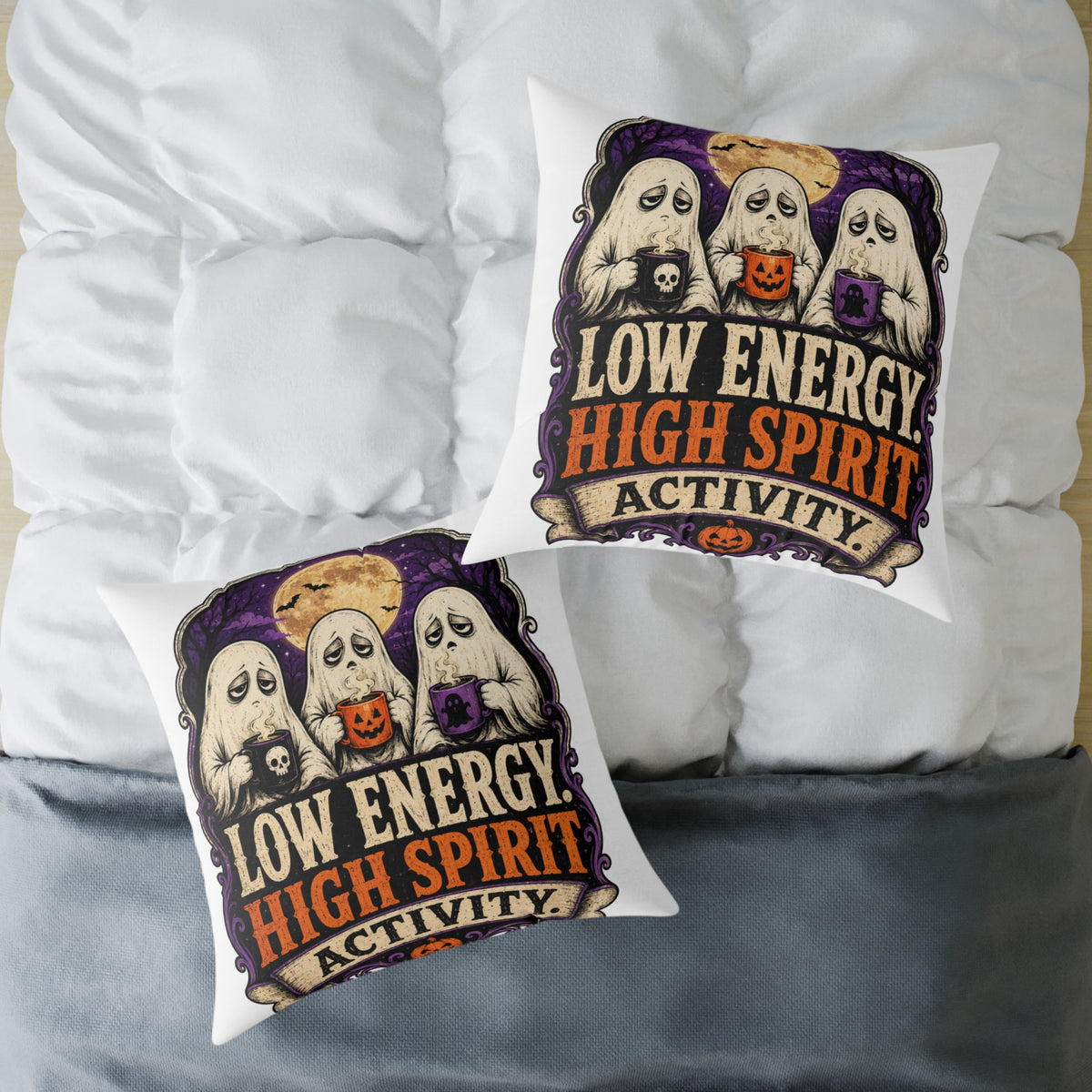 Halloween Ghost Pillow — "Low Energy, High Spirit" Decorative Throw Pillow