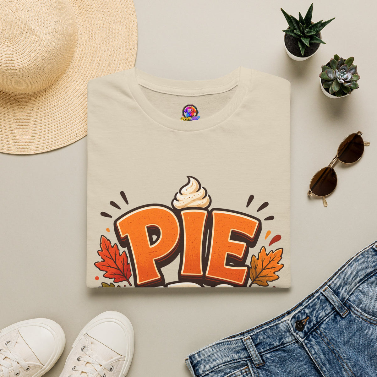 Thanksgiving T-Shirt Pie First T-Shirt — Funny Thanksgiving Pumpkin Pie Graphic Tee