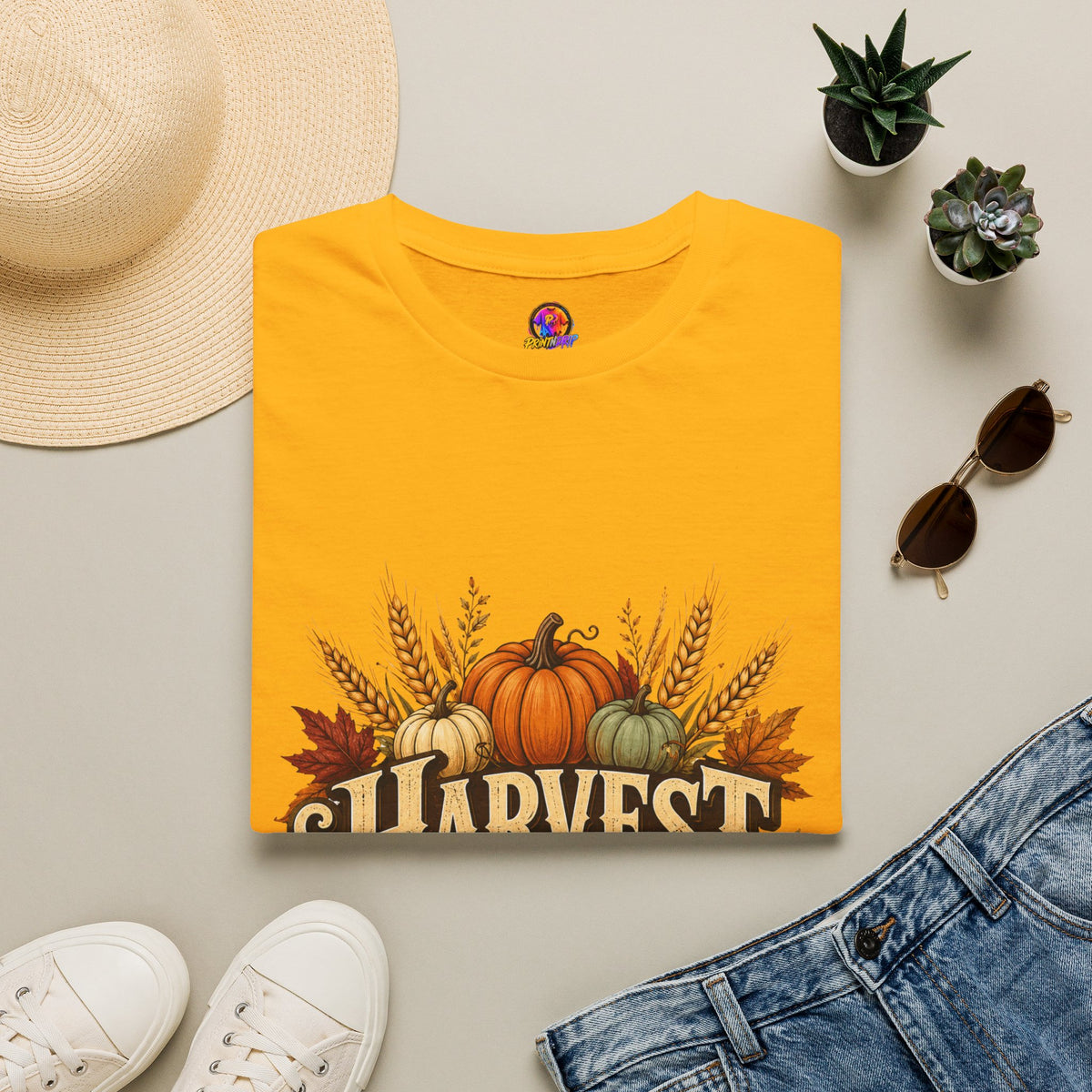 Thanksgiving T-Shirt Harvest Blessings T-Shirt — Fall Pumpkin & Wheat Autumn Tee
