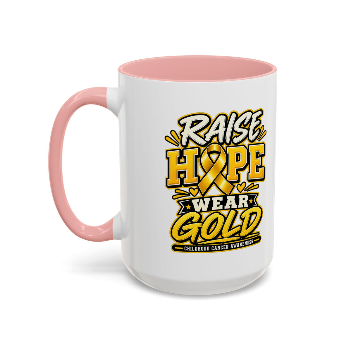 Raise Hope Wear Gold Cancer Awareness Coffee Mug (Accent, 11/15oz)