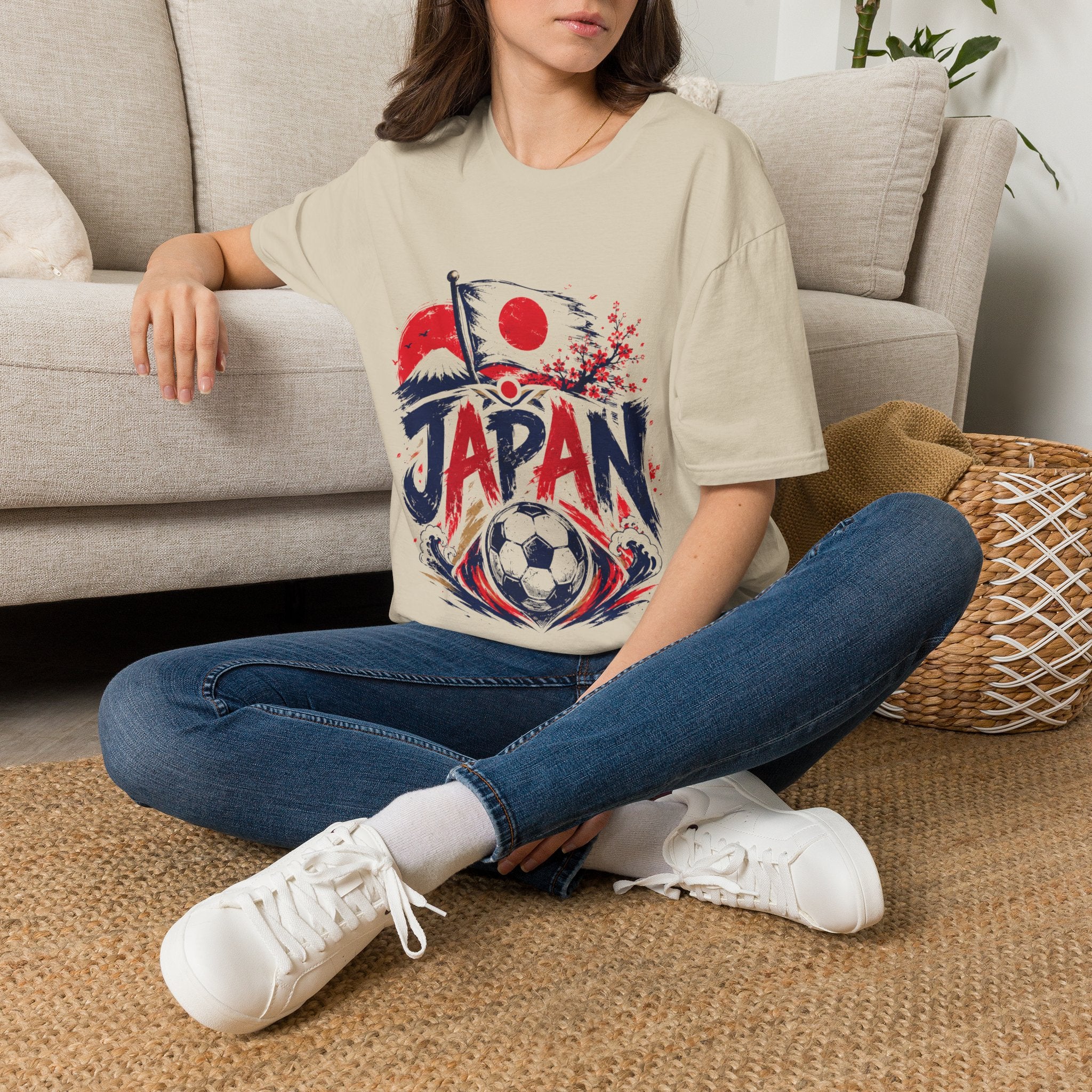 Japan Soccer T-Shirt — Japanese Flag & Cherry Blossom Football Graphic