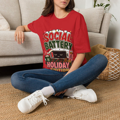 Social Battery Holiday T‑Shirt — Funny Christmas Recharge Graphic Tee
