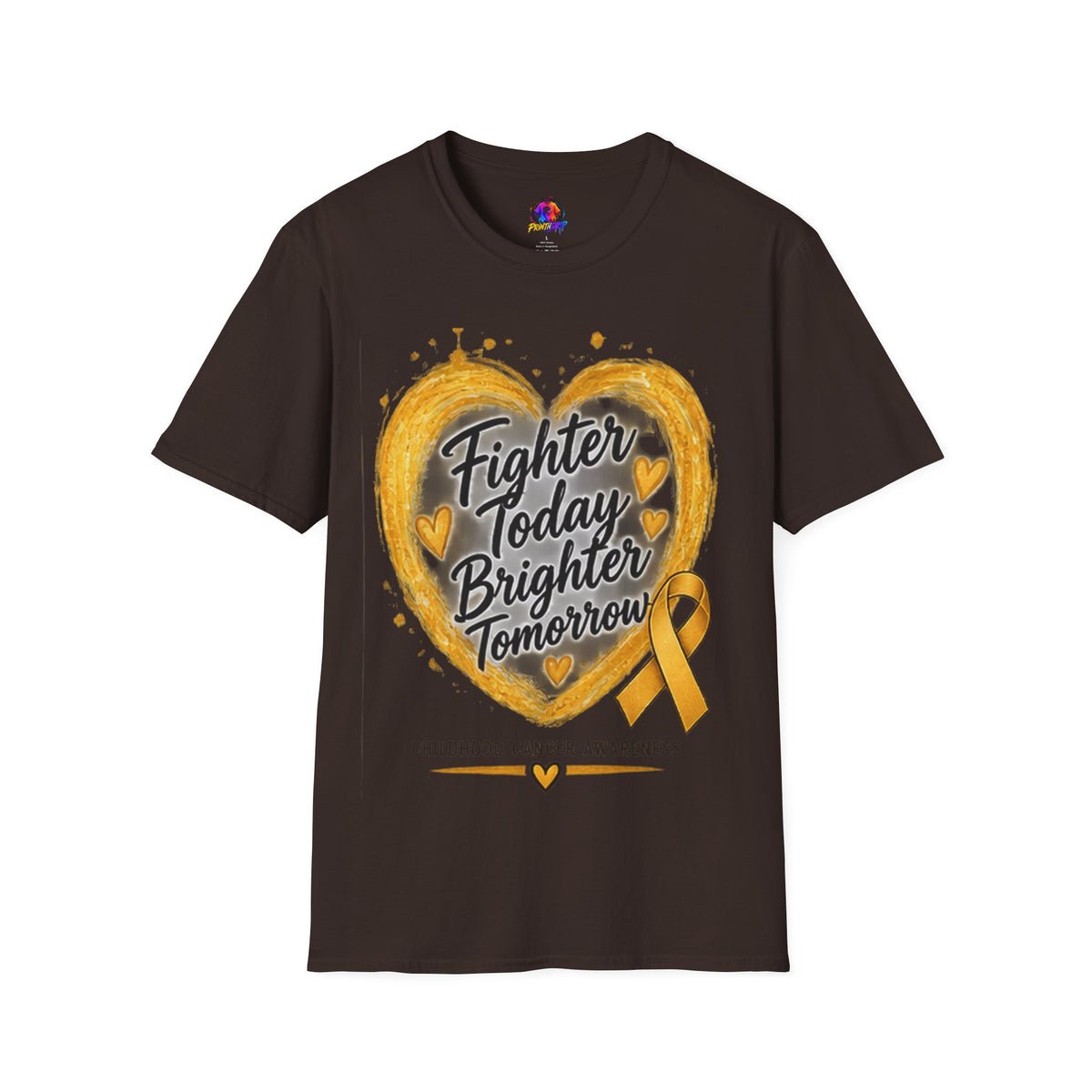 Childhood Cancer Awareness T-Shirt — "Fighter Today Brighter Tomorrow" Gold Ribbon
