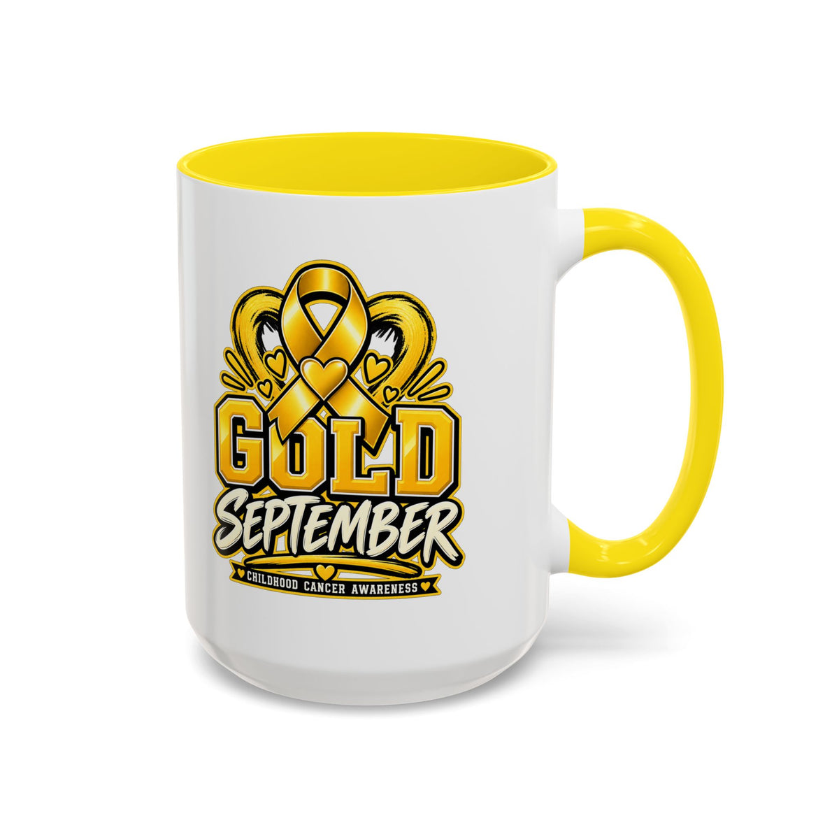 Gold September Coffee Mug — Childhood Cancer Awareness Accent Mug (11/15oz)