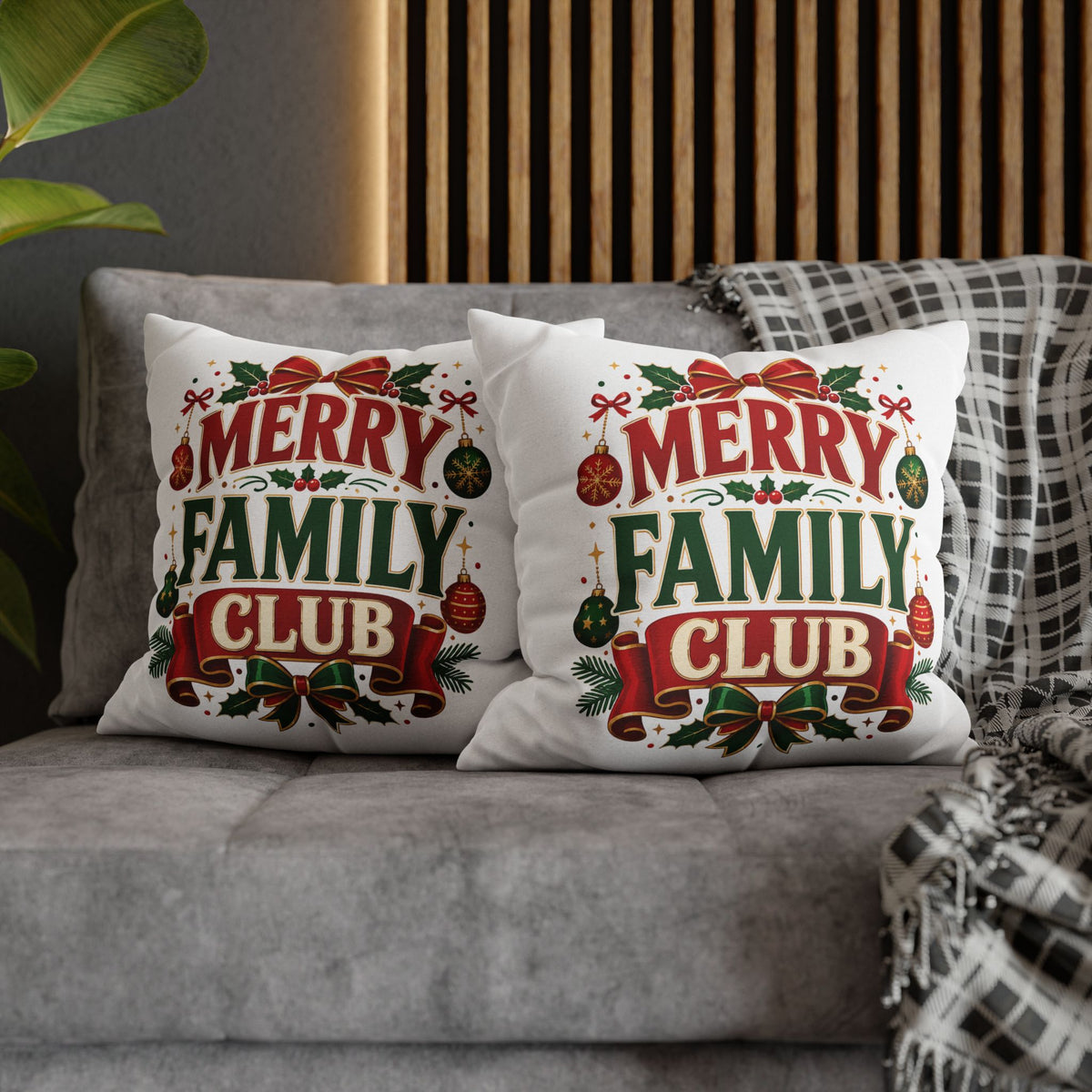 Merry Family Club Christmas Pillowcase — Festive Holiday Decorative Throw Pillow