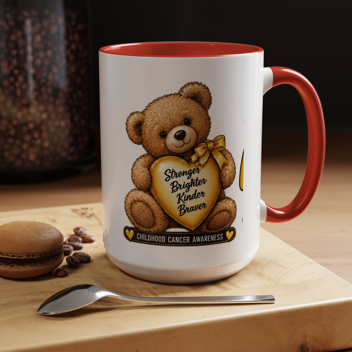 Gold Ribbon Teddy Bear Childhood Cancer Awareness Accent Mug (11/15oz)