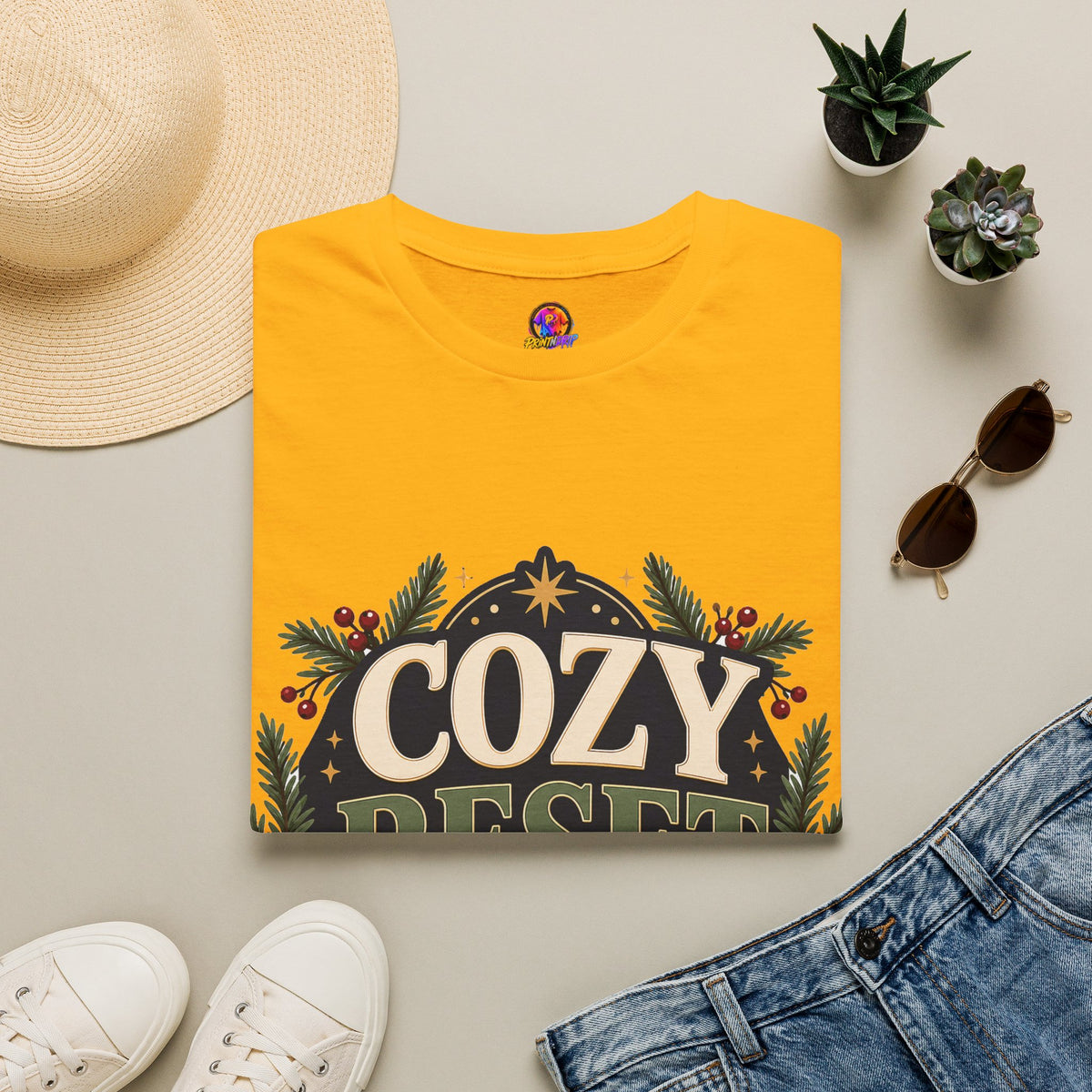 Cozy Reset Season T‑Shirt — Holiday Cozy Cabin Graphic Tee